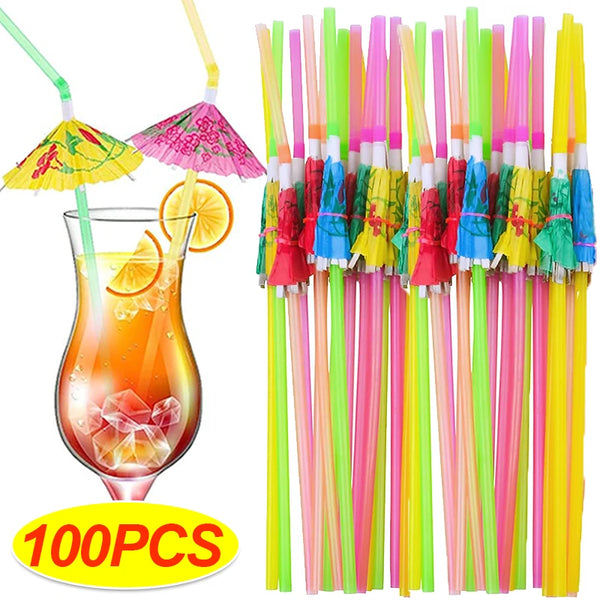 "Buy Tropical Umbrella Straws - 10-100 Colorful Disposable Cocktail Party Drinks _Homeious"