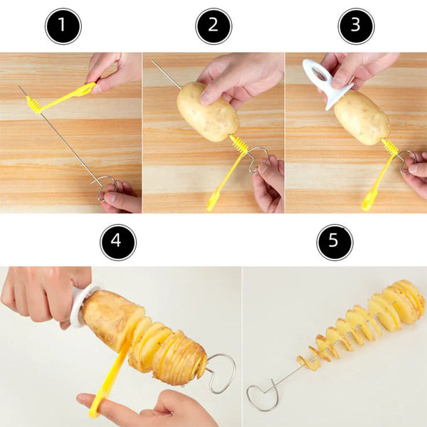 1-5Sets Stainless Steel Plastic Rotate Potato Slicer Twisted Potato Spiral Slice Cutter Creative Vegetable Tool Kitchen Gadgets