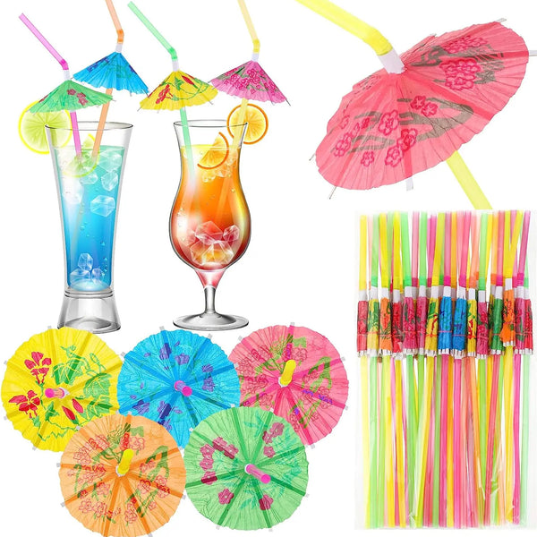 "Buy Tropical Umbrella Straws - 10-100 Colorful Disposable Cocktail Party Drinks _Homeious"
