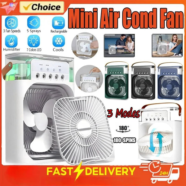 3-in-1 Portable Air Cooler Humidifier Fan with LED Night Light | Homeious