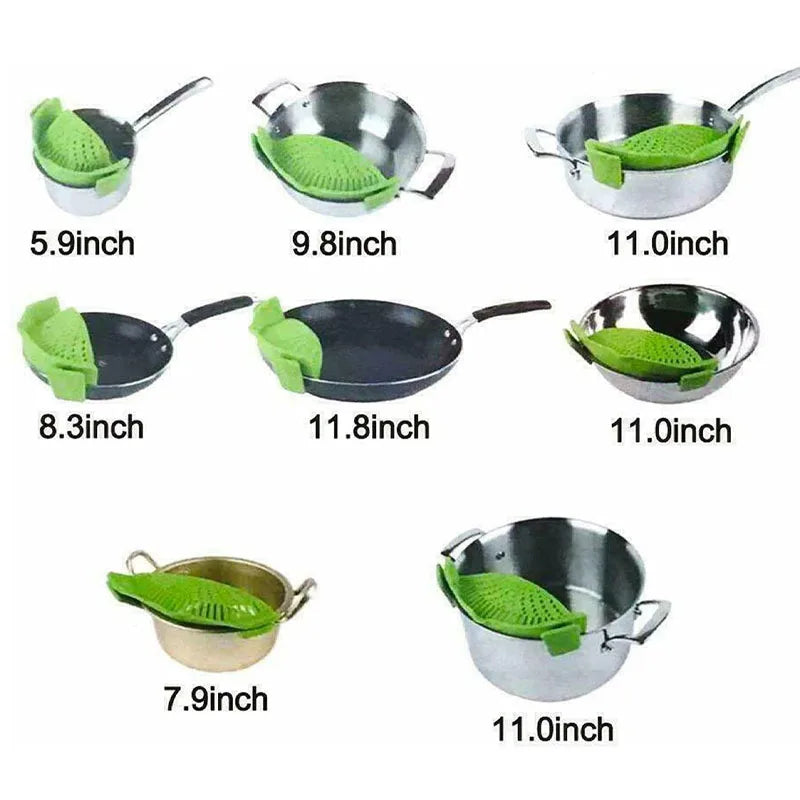 Universal Silicone Pot Edge Drainer Kitchen Clip-on Pan Pot Anti-spill Strainer Fruit Vegetable Washing Filter Noodles Colander