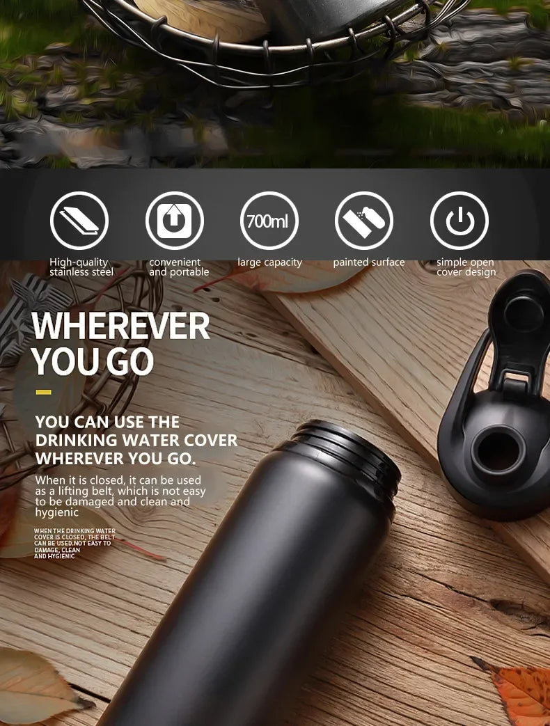 "Stainless Steel Water Bottle – Leak Proof, Portable for Travel, Cycling & Outdoor Sports | Homeious"
