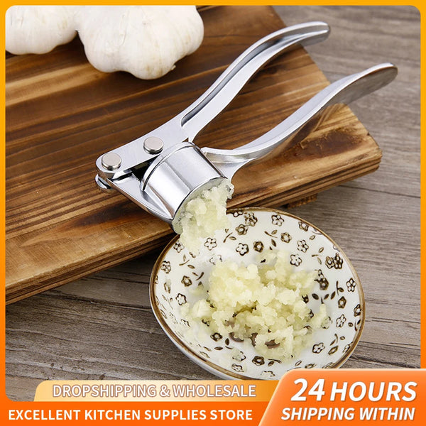 "Stainless Steel Garlic Press – Heavy-Duty Manual Garlic Crusher, Mincer & Squeezer Tool for Easy Grinding | Kitchen Gadge Homious"