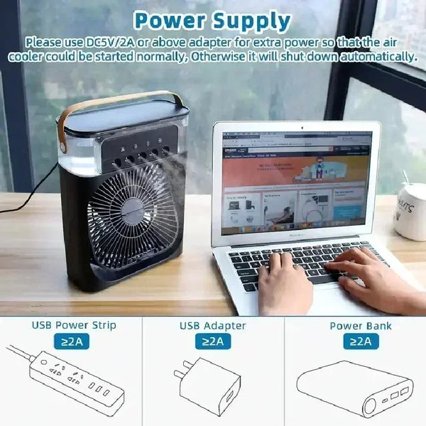 3-in-1 Portable Air Cooler Humidifier Fan with LED Night Light | Homeious