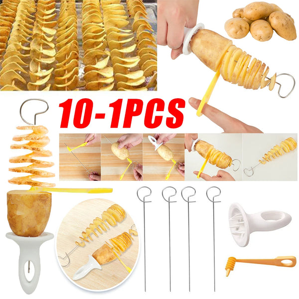 1-5Sets Stainless Steel Plastic Rotate Potato Slicer Twisted Potato Spiral Slice Cutter Creative Vegetable Tool Kitchen Gadgets
