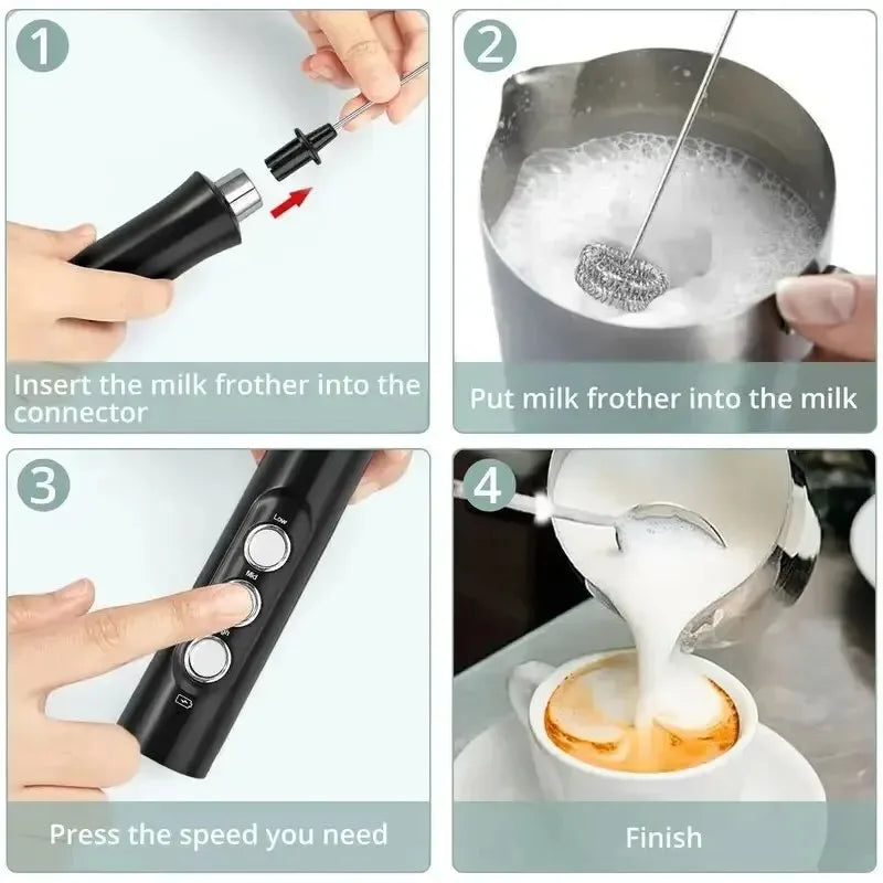 "3-in-1 Portable Milk Frother – Homeious Handheld Electric Foam Maker & Mini Mixer with 3-Speed Settings for Coffee, Lattes, Cappuccinos & More"