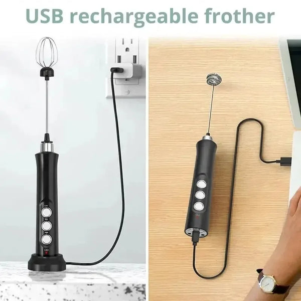 "3-in-1 Portable Milk Frother – Homeious Handheld Electric Foam Maker & Mini Mixer with 3-Speed Settings for Coffee, Lattes, Cappuccinos & More"